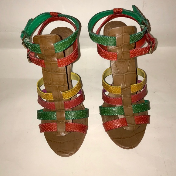 NINE WEST SNAKESKIN GLADIATOR WEDGE SANDALS - Picture 5 of 5